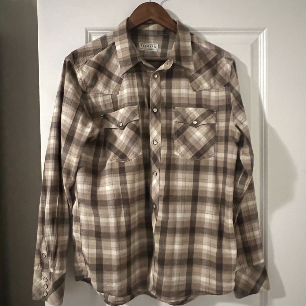 Tecovas Men's Tan Plaid Button Down Shirt